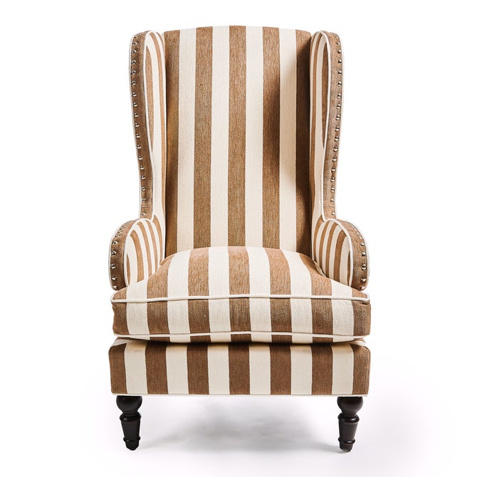 Marquee Brown Stripe Chenille Wing Chair