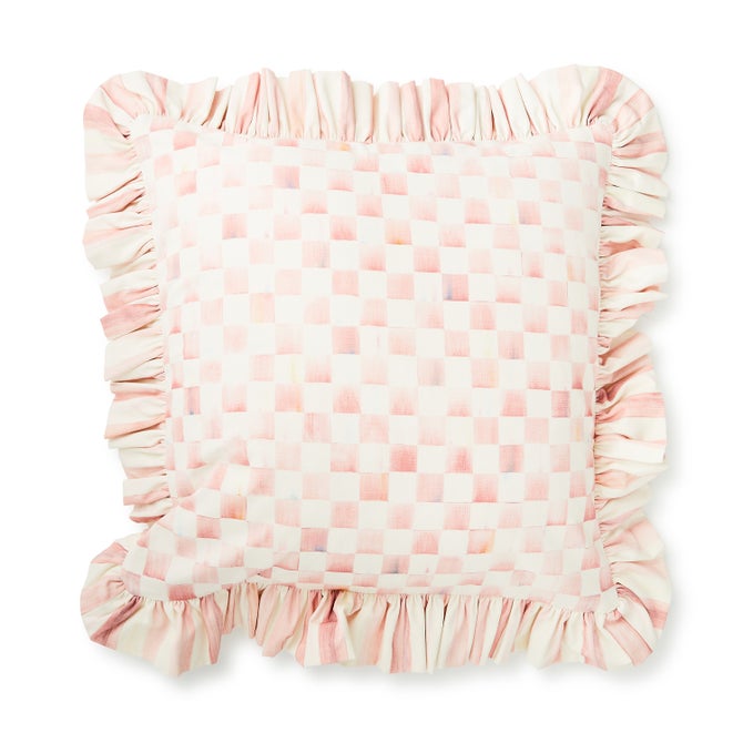 Rosy Check Ruffle Throw Pillow