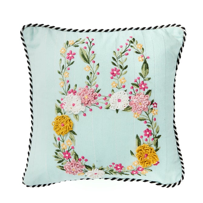 Floral Bunny Embroidered Throw Pillow