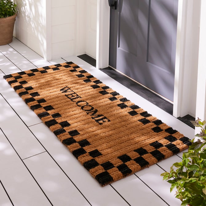 Welcome Checked Double Door Entrance Mat