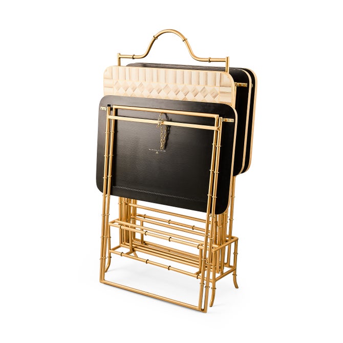 Mocha Check Cocktail Trays, Set of 4