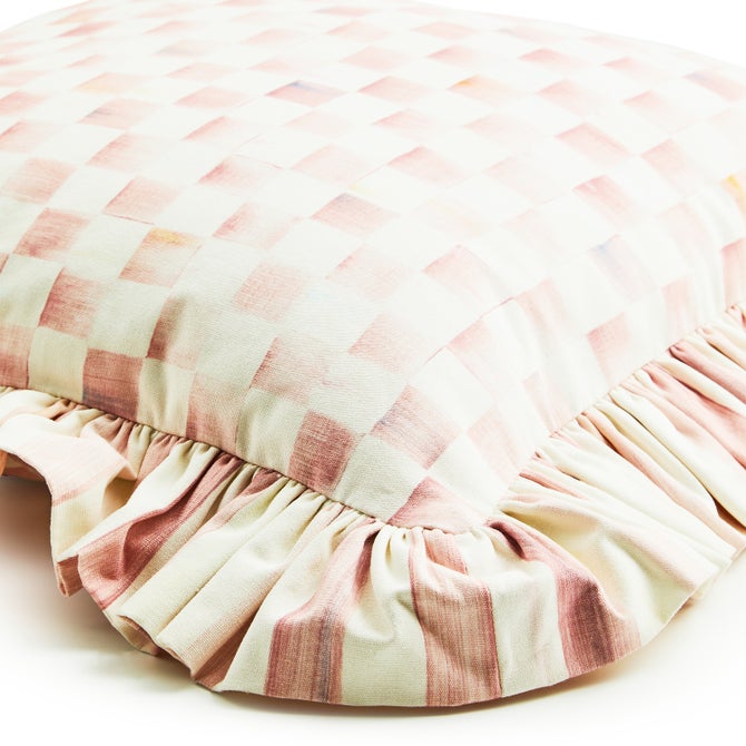 Rosy Check Ruffle Throw Pillow