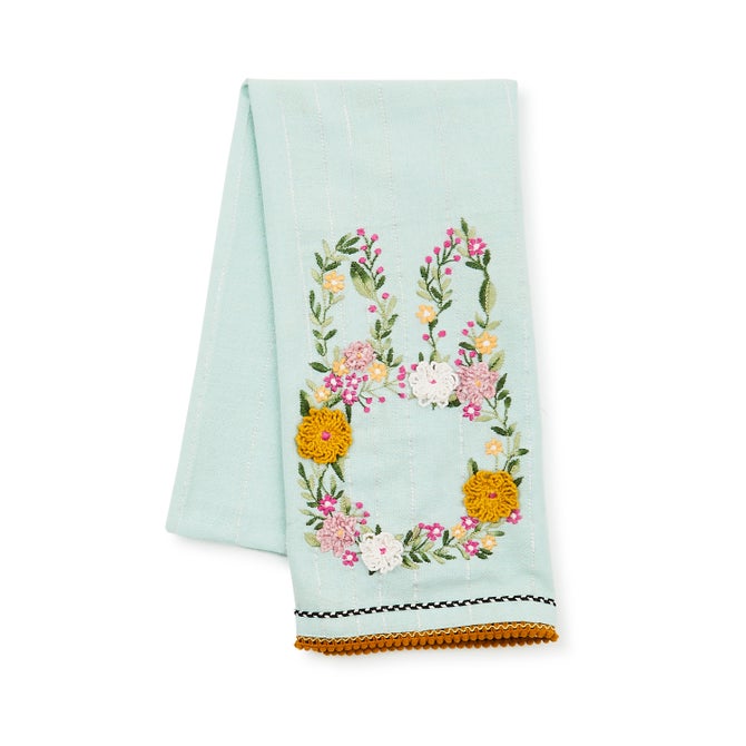 Floral Bunny Embroidered Dish Towel