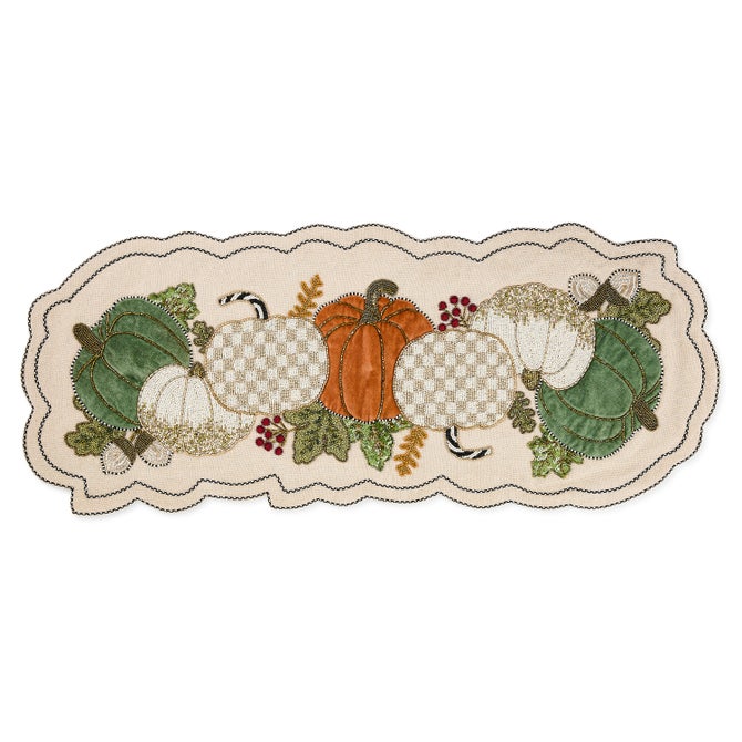 Mocha Check Pumpkin Beaded Table Runner