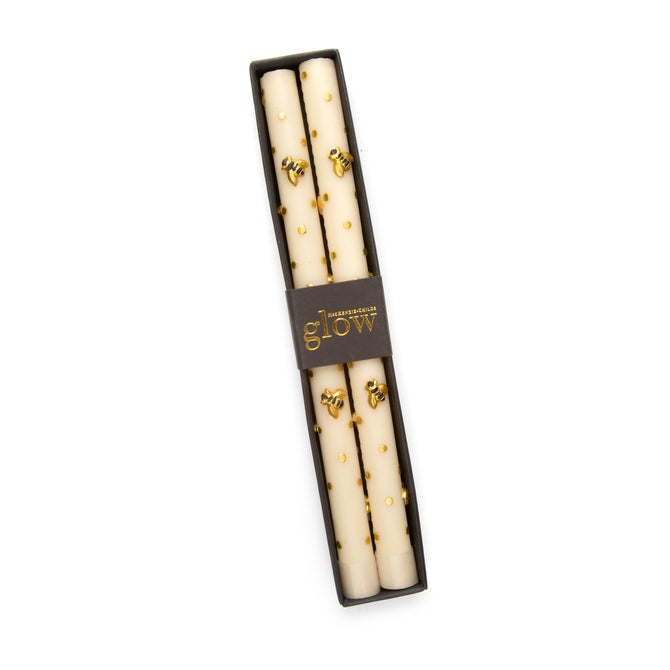 Bee Gold Dinner Candles, Set of 2