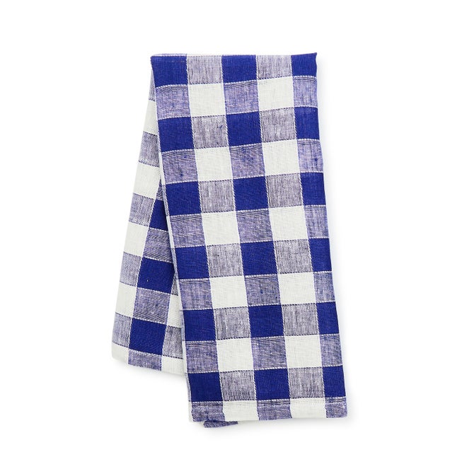 Navy Check Linen Dish Towel