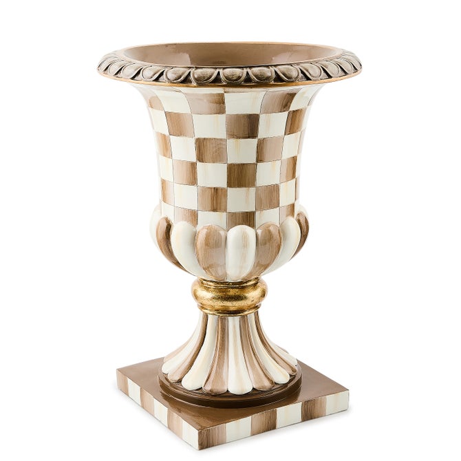 Mocha Check Tabletop Pedestal Urn