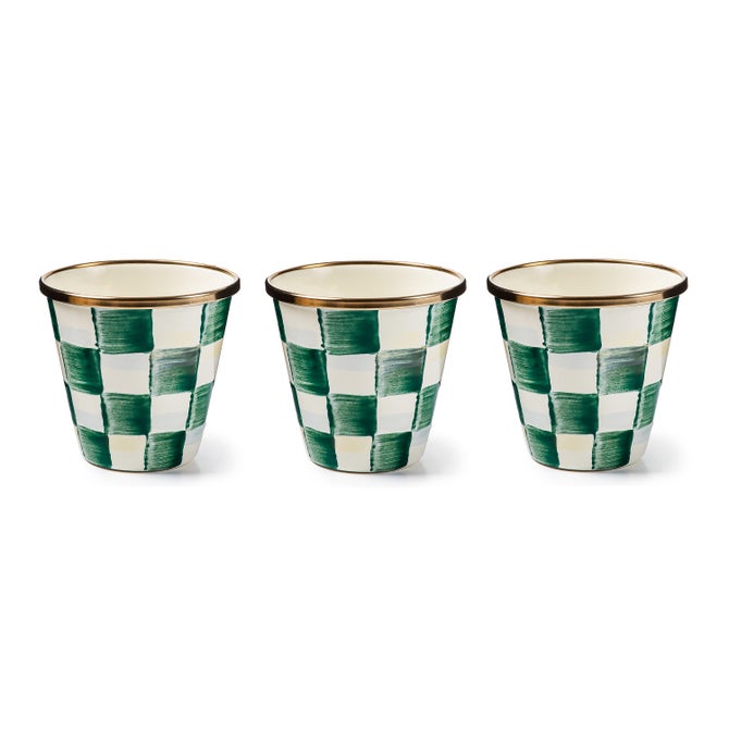 Emerald Check Herb Pots, Set of 3
