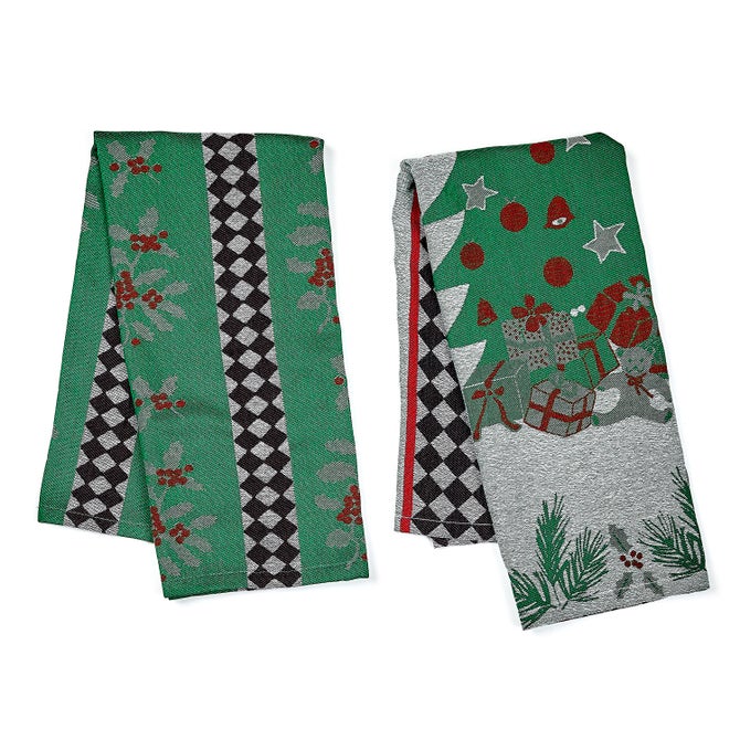 Holly & Holiday Tree Jacquard Dish Towels, Set of 2