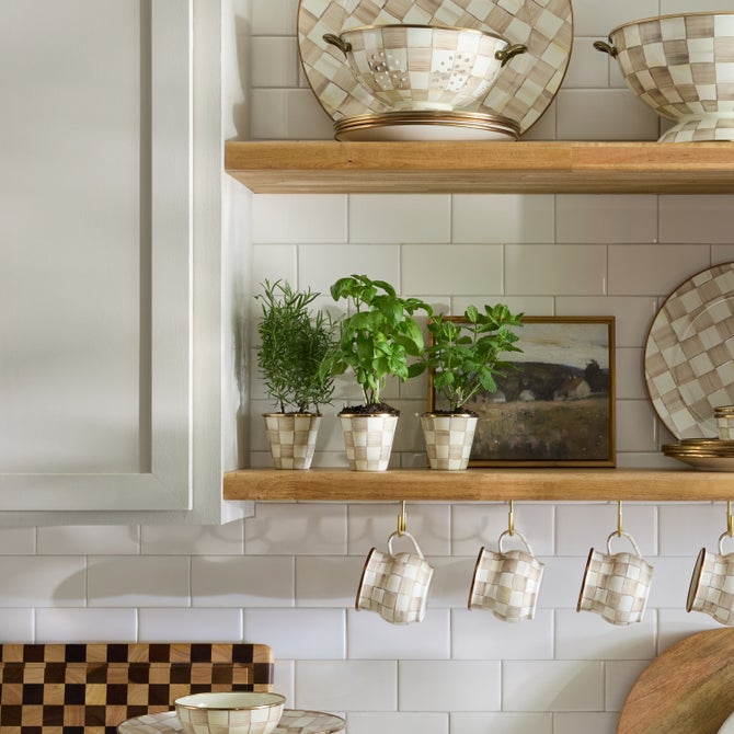 Mocha Check Herb Pots, Set of 3