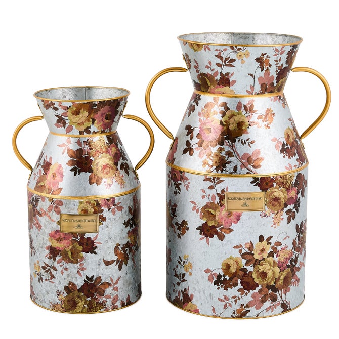 Wild Rose Galvanized Large Milk Can