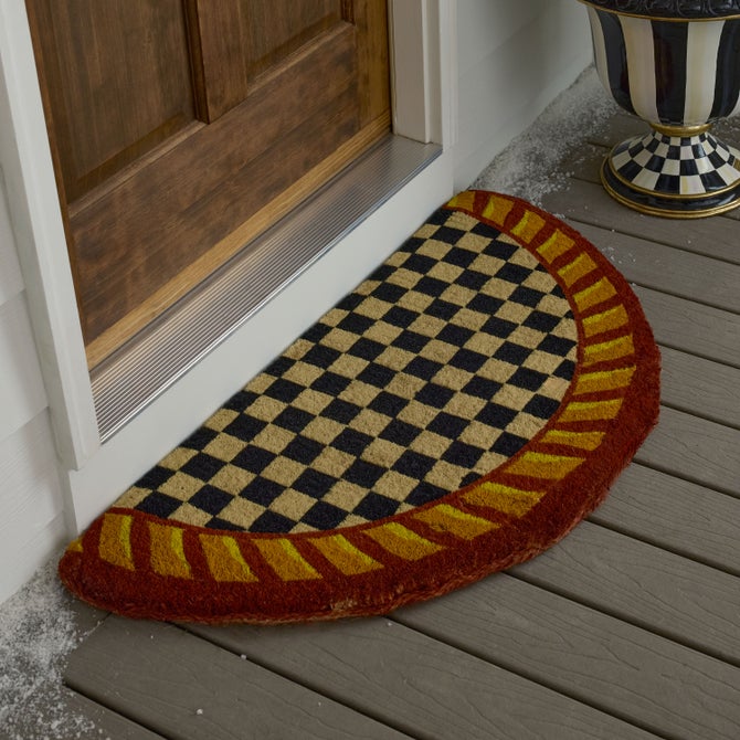 Courtly Check Half Round Red & Gold Entrance Mat