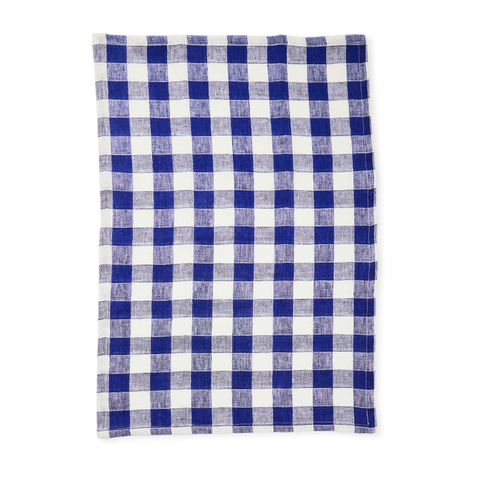 Navy Check Linen Dish Towel