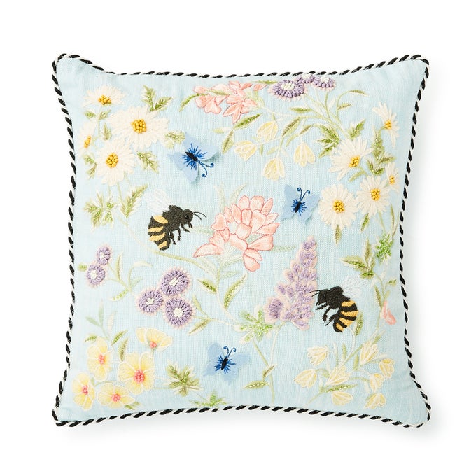 Floral and Bee Throw Pillow