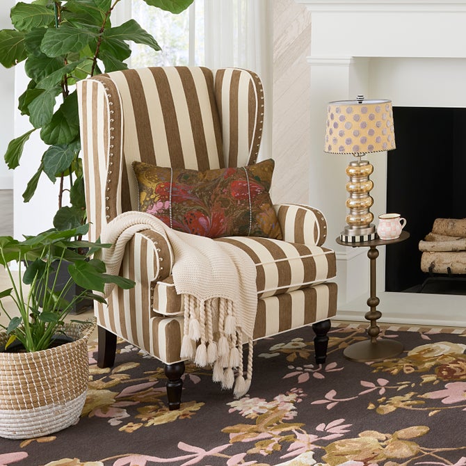 Marquee Brown Stripe Chenille Wing Chair