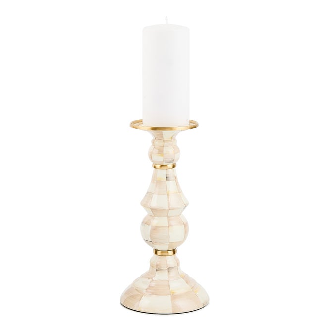Mocha Check Large Pillar Candlestick