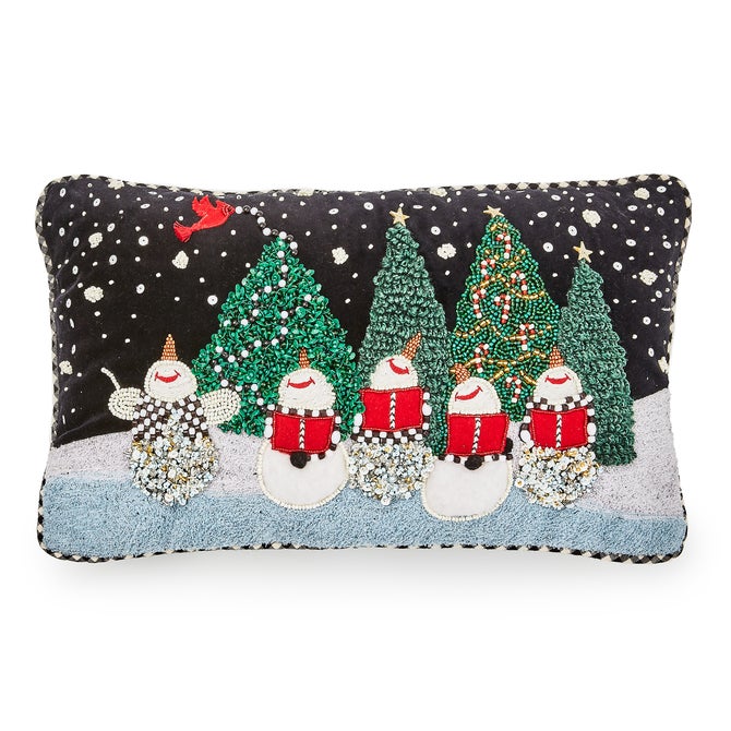 Caroling Snowmen Beaded Lumbar Pillow