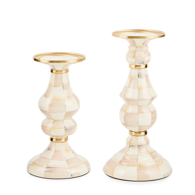 Mocha Check Medium Pillar Candlestick