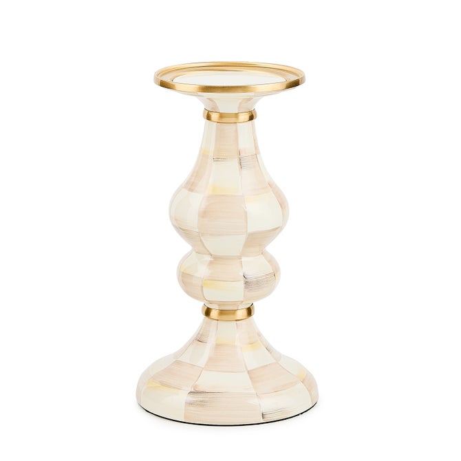 Mocha Check Medium Pillar Candlestick