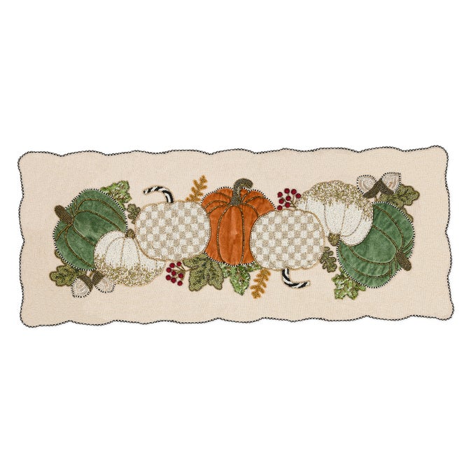 Mocha Check Pumpkin Beaded Table Runner