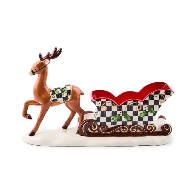 Holly Deer Sleigh Ceramic Candy Dish