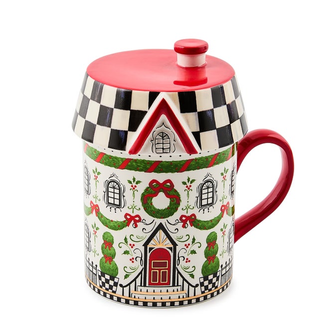 Holly Village Ceramic Lidded Mug
