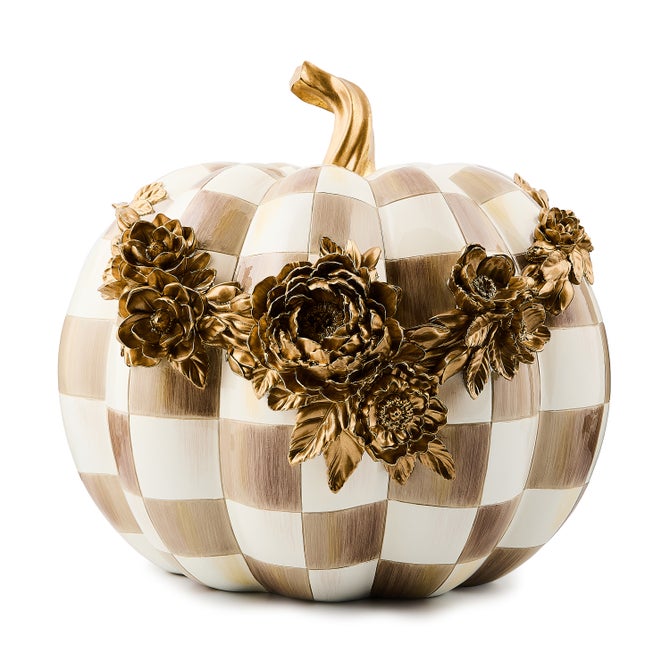 Mocha Check Floral Garland Pumpkin