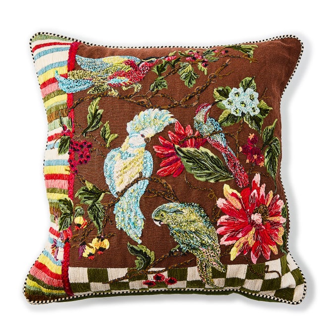 Green Check Birdsong Throw Pillow