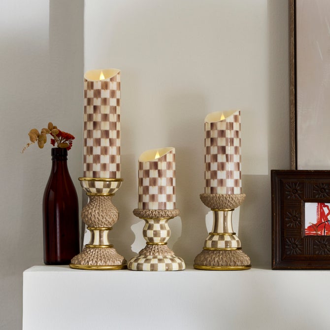Mocha Pillar Candle Holders, Set of 3