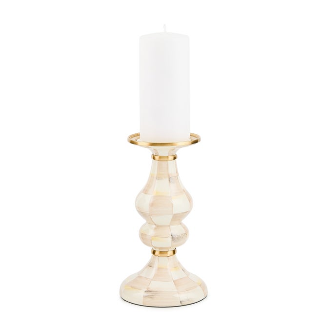 Mocha Check Medium Pillar Candlestick