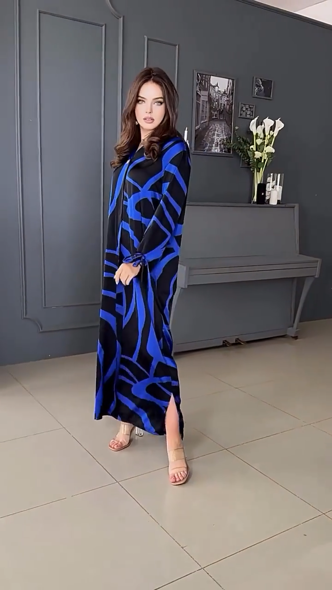 V-neck slit shirt dress