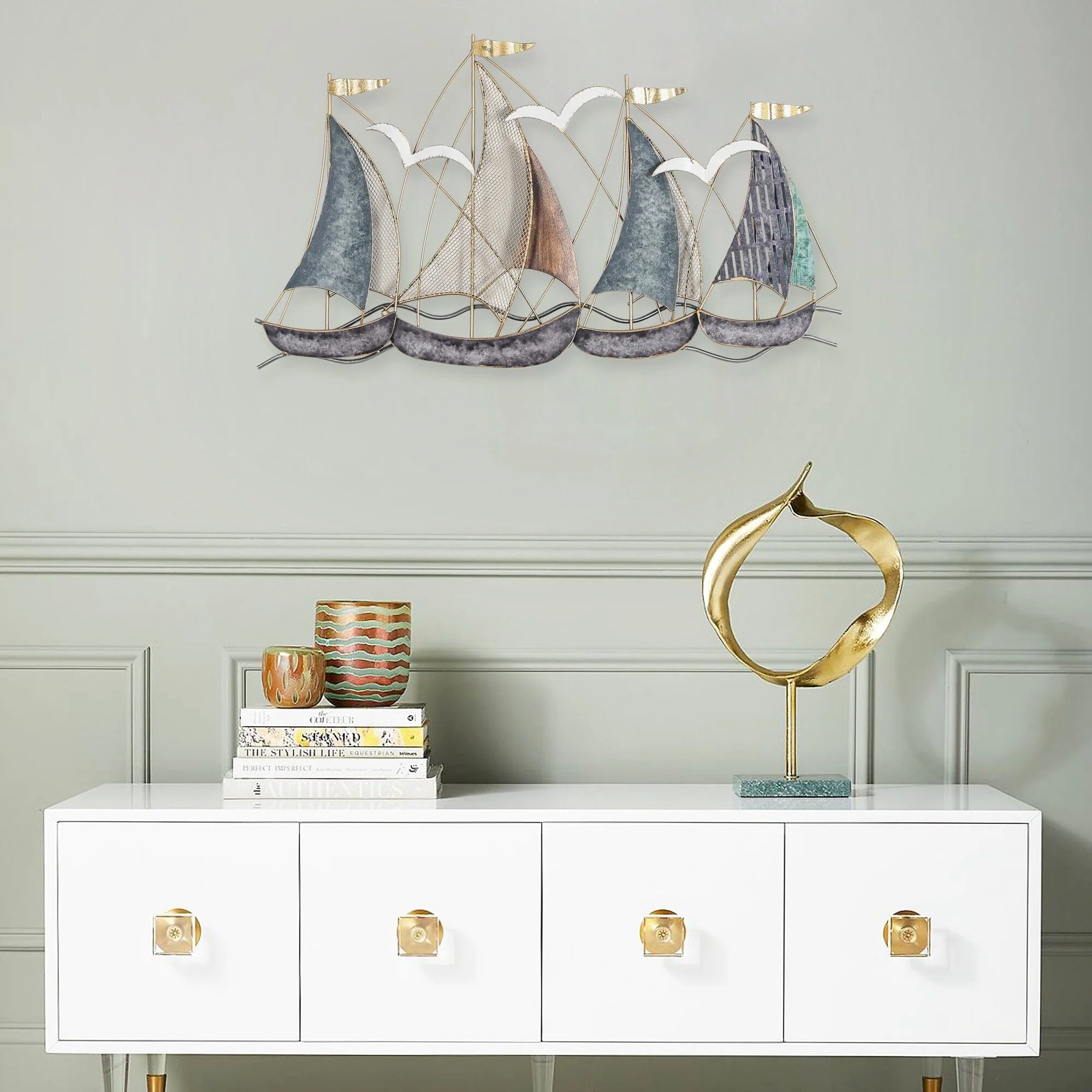 3D Metal Ship Wall Decoration Sailboat Wall Sculpture