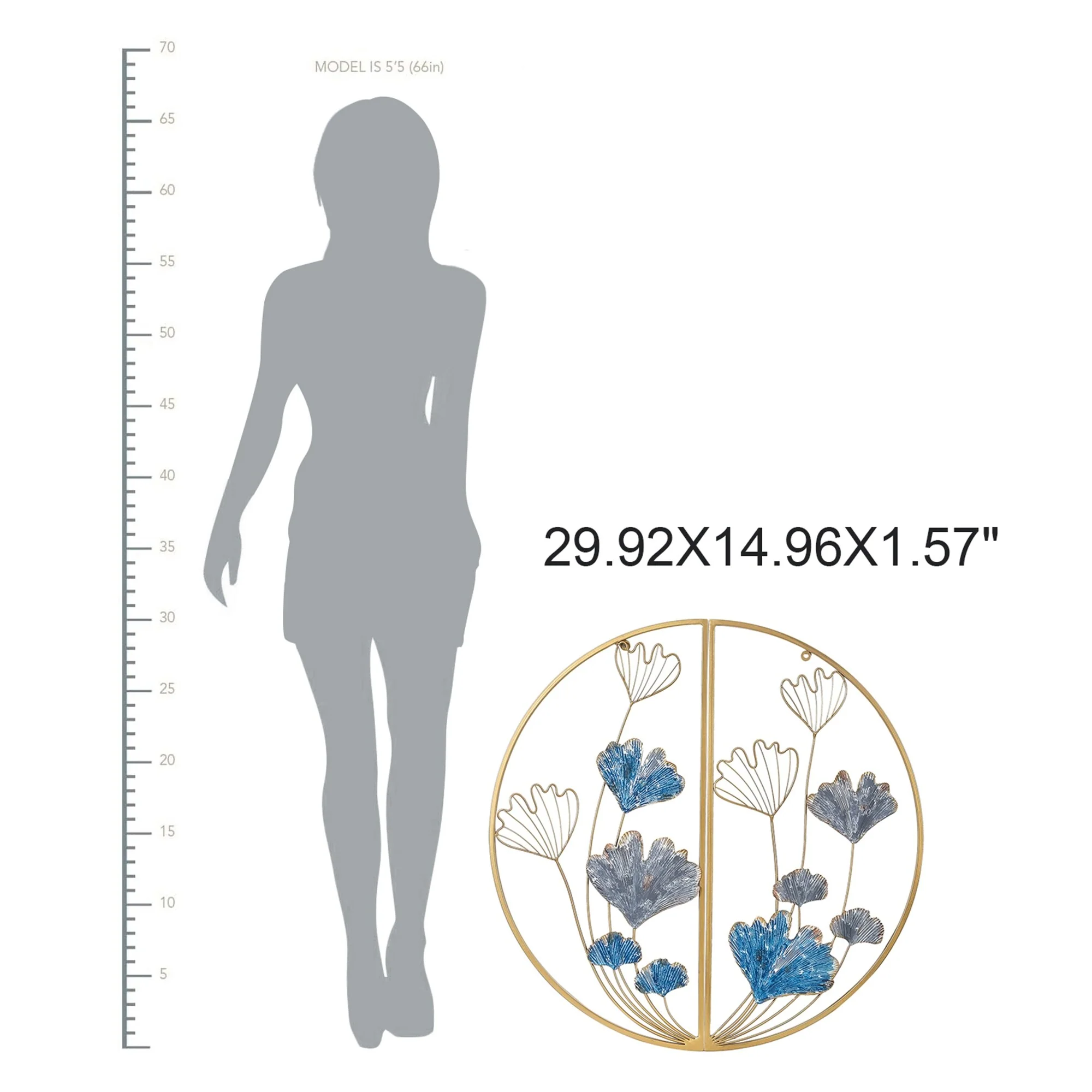 Metal Ginkgo Leaves Wall Decor Set of 2 Half Moon Wall Sculpture