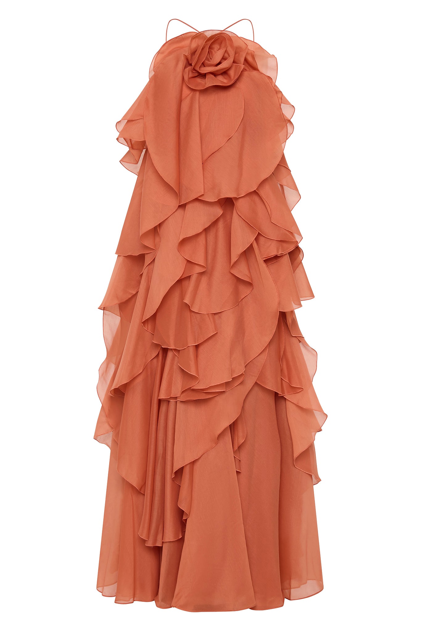Halter neck irregular ruffle maxi dress