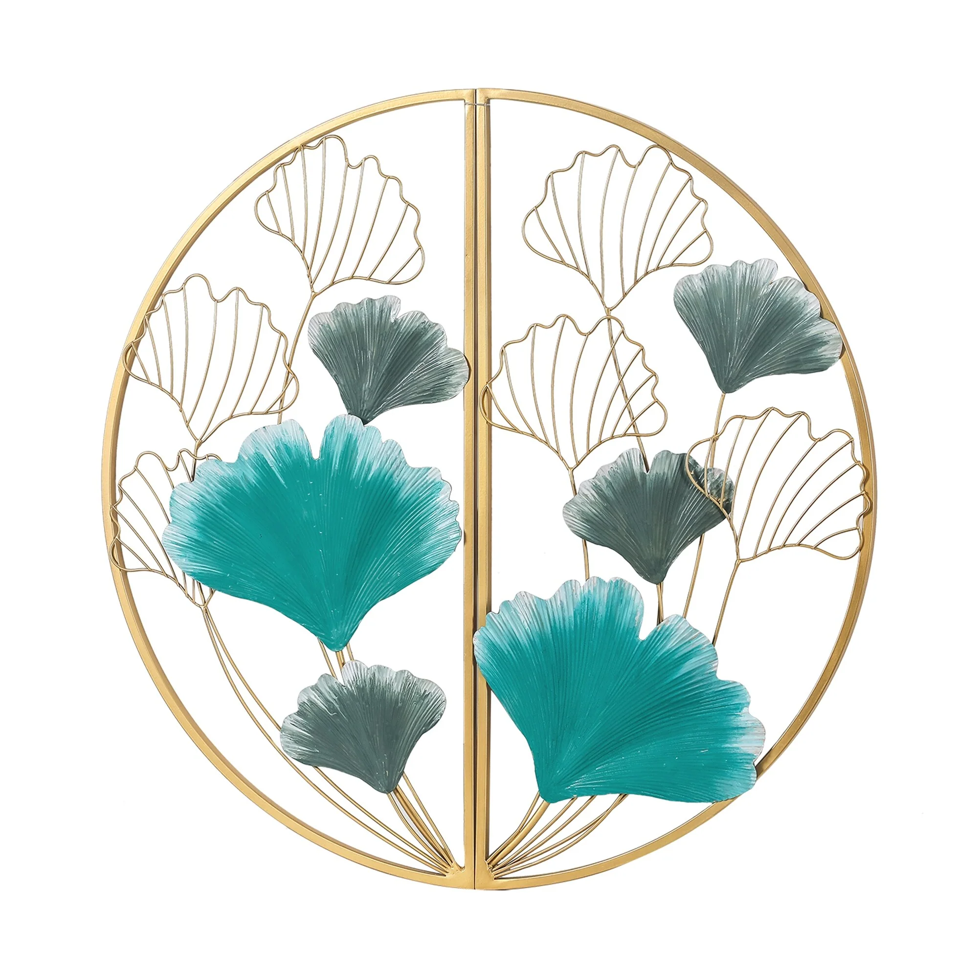 Metal Ginkgo Leaves Wall Decor Set of 2 Half Moon Wall Sculpture