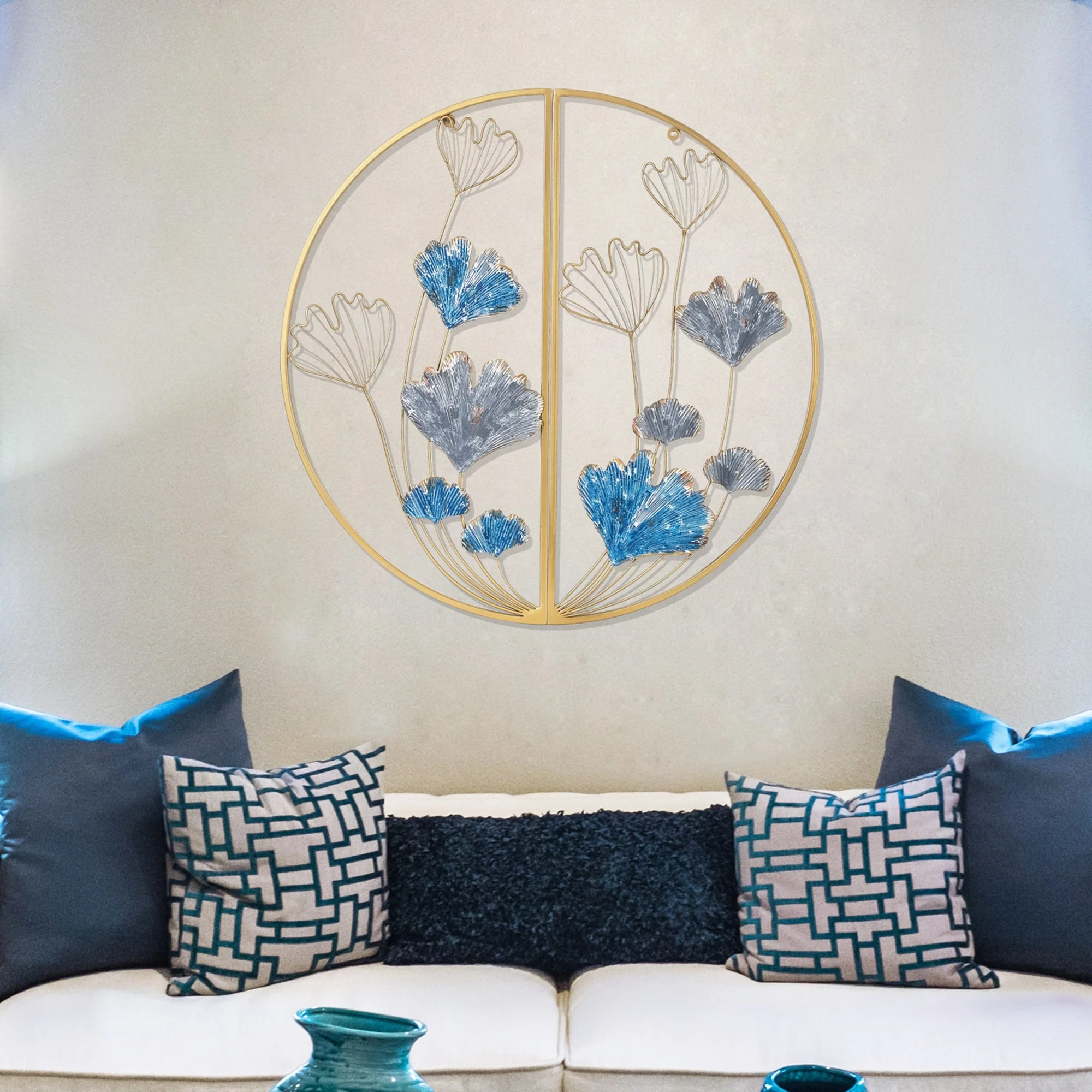 Metal Ginkgo Leaves Wall Decor Set of 2 Half Moon Wall Sculpture