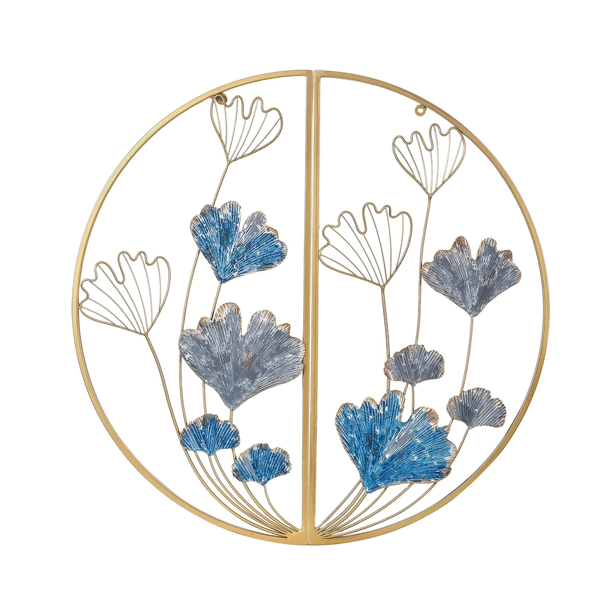 Metal Ginkgo Leaves Wall Decor Set of 2 Half Moon Wall Sculpture