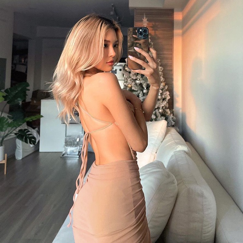 Sexy see-through high slit suspender dress (with lining)