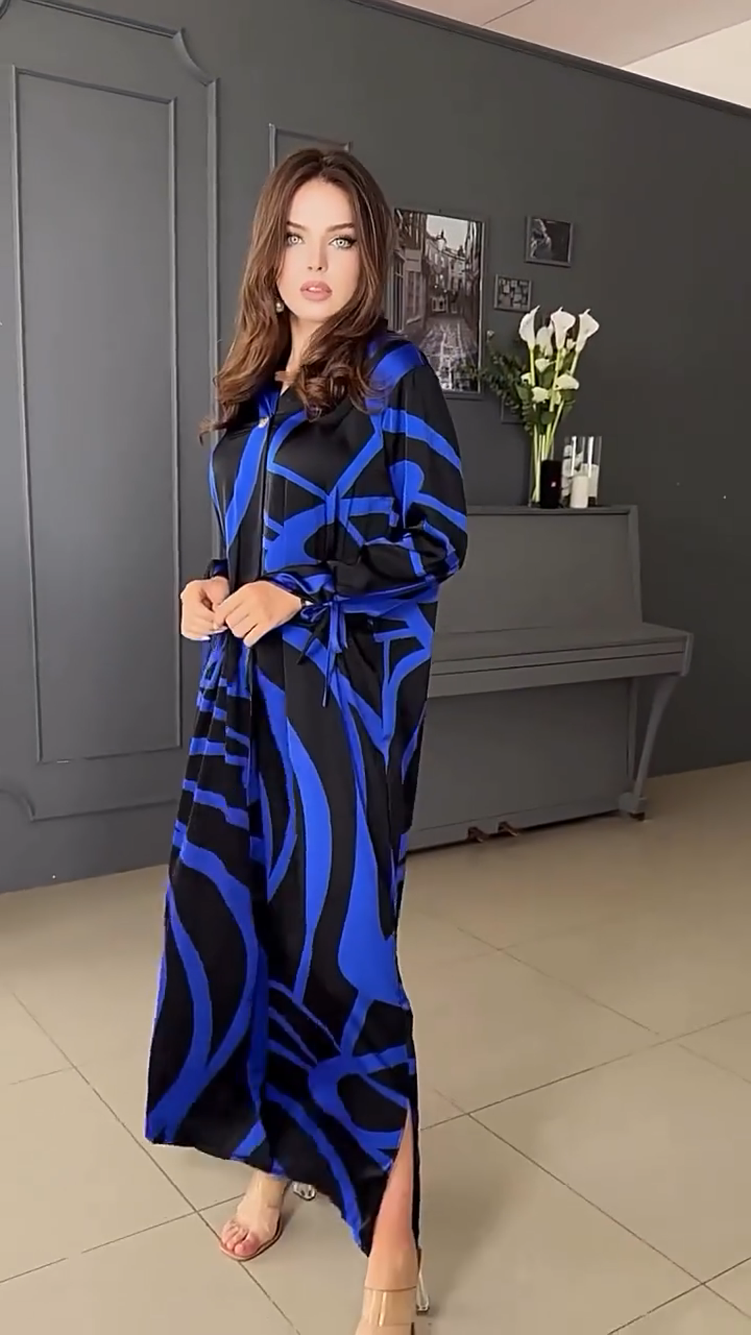 V-neck slit shirt dress