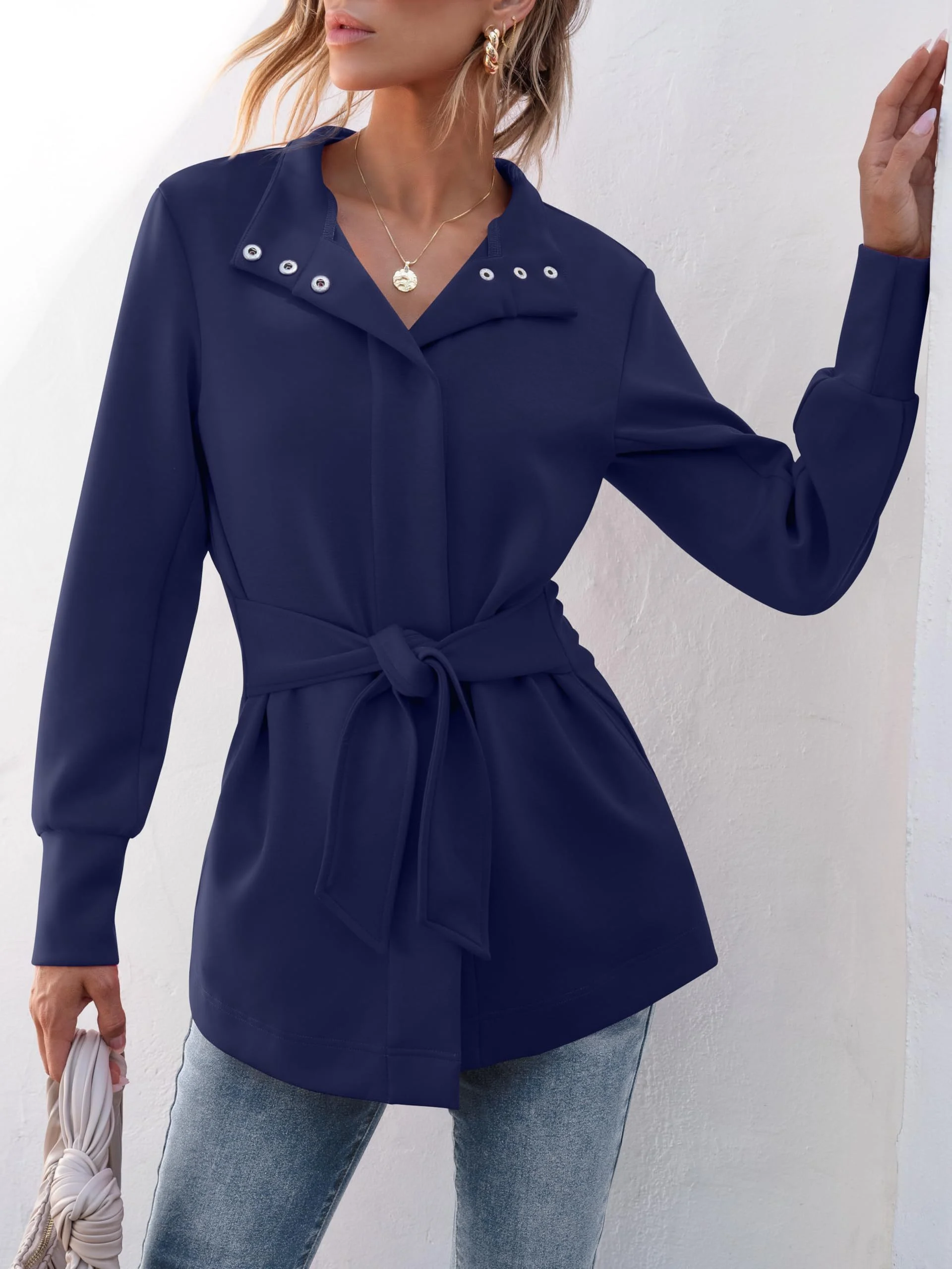 ✨WOMENS JACKET BELTED CASUAL WRAP TRENCH COAT BUTTON UP DRESSY OUTERWEAR WITH POCKETS