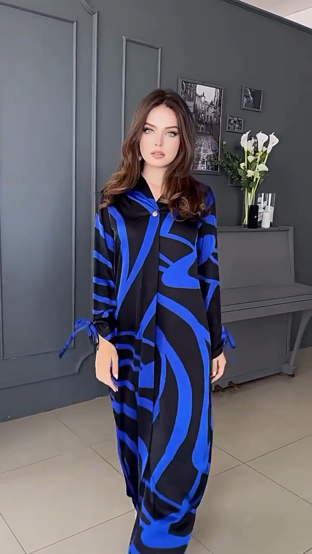 V-neck slit shirt dress