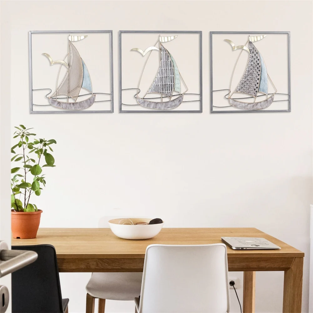 3D Metal Ship Wall Decoration Sailboat Wall Sculpture