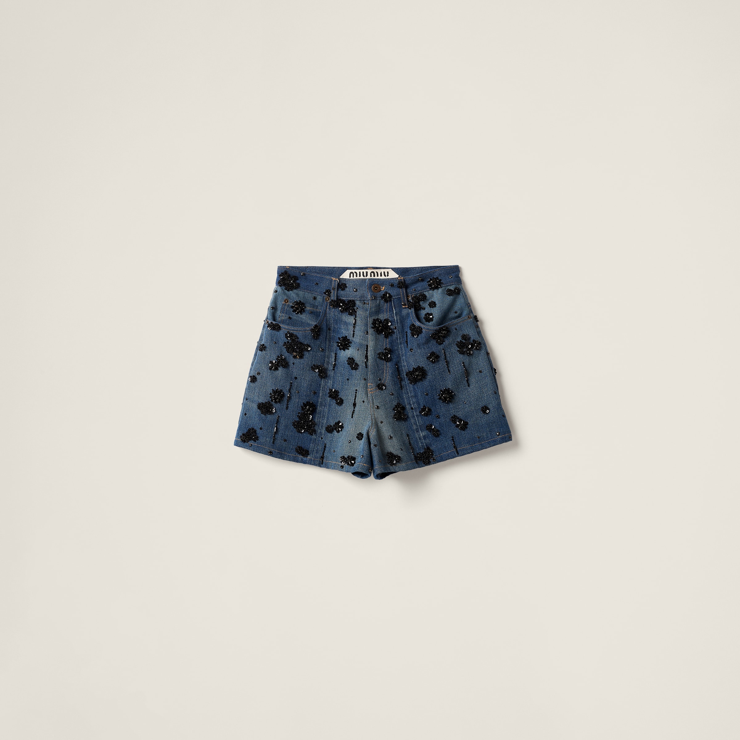 Embellished denim shorts