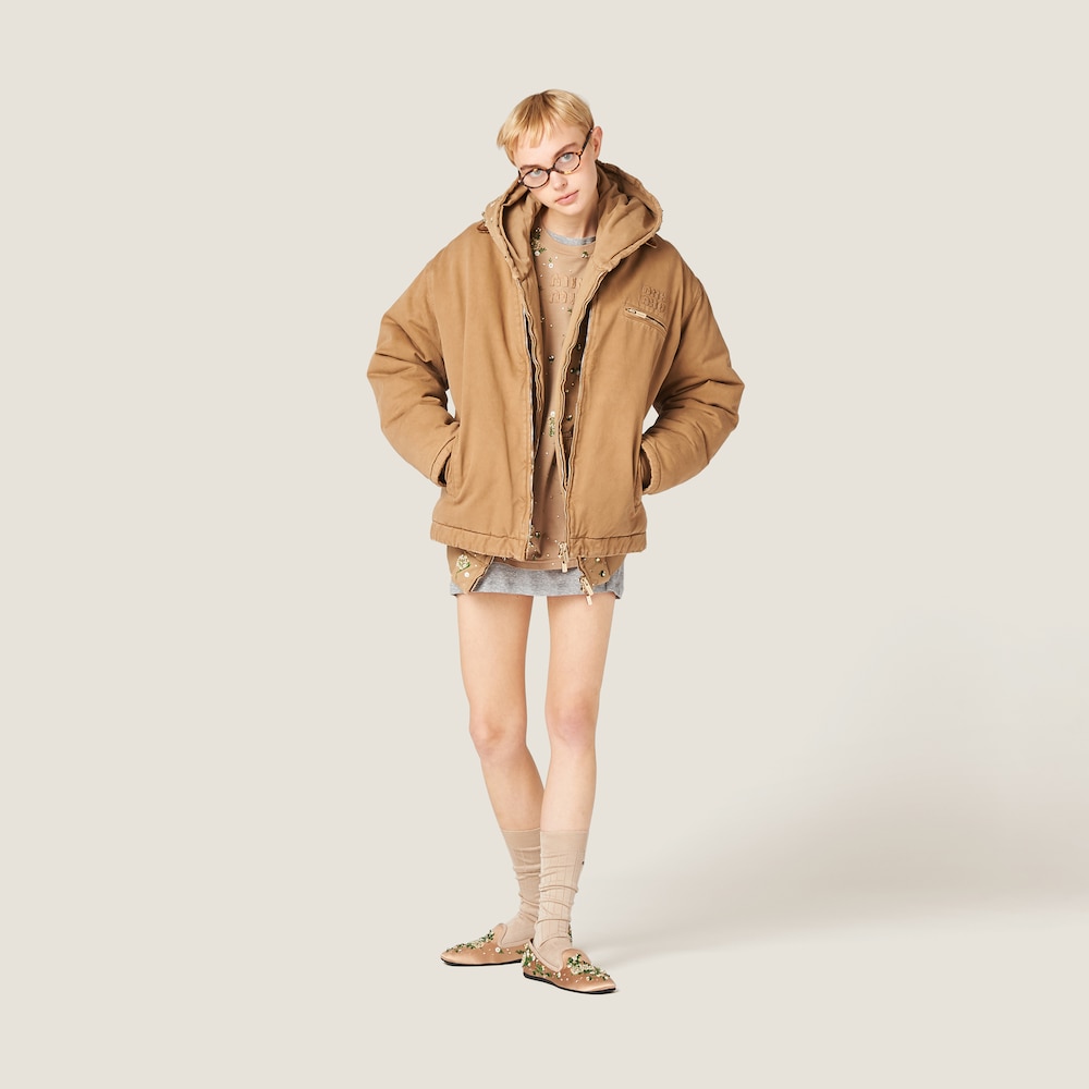 Embroidered garment-dyed gabardine blouson jacket