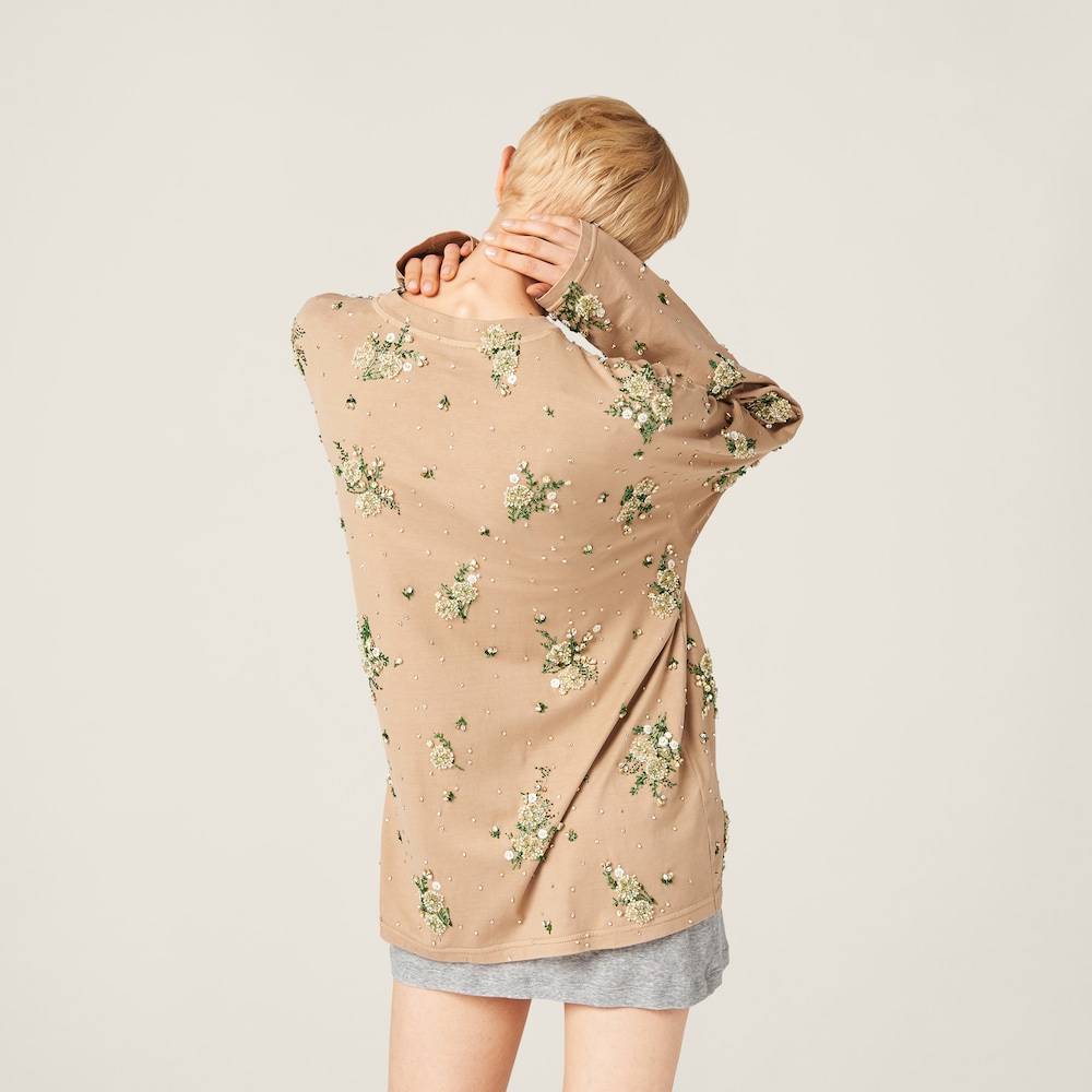 Garment-dyed long-sleeve jersey T-shirt with embroidery