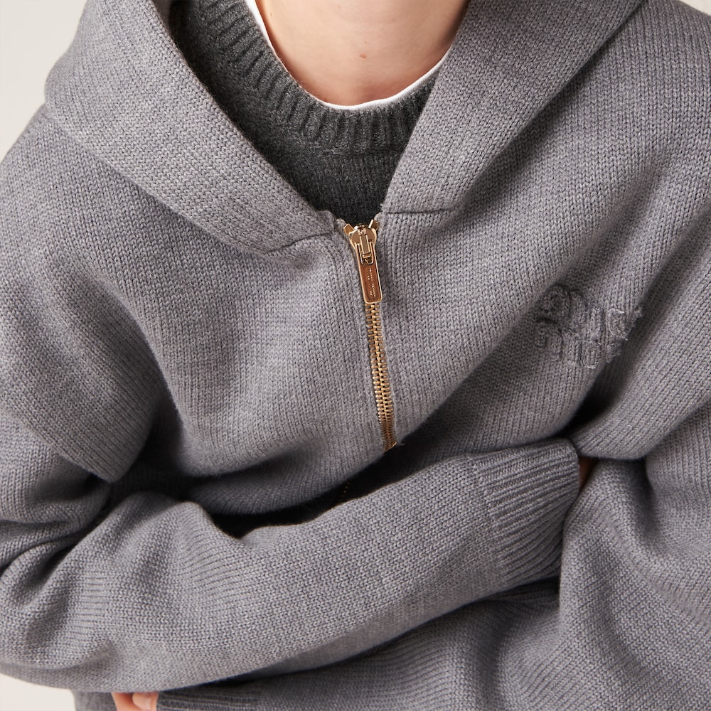 Wool and nylon knit hoodie