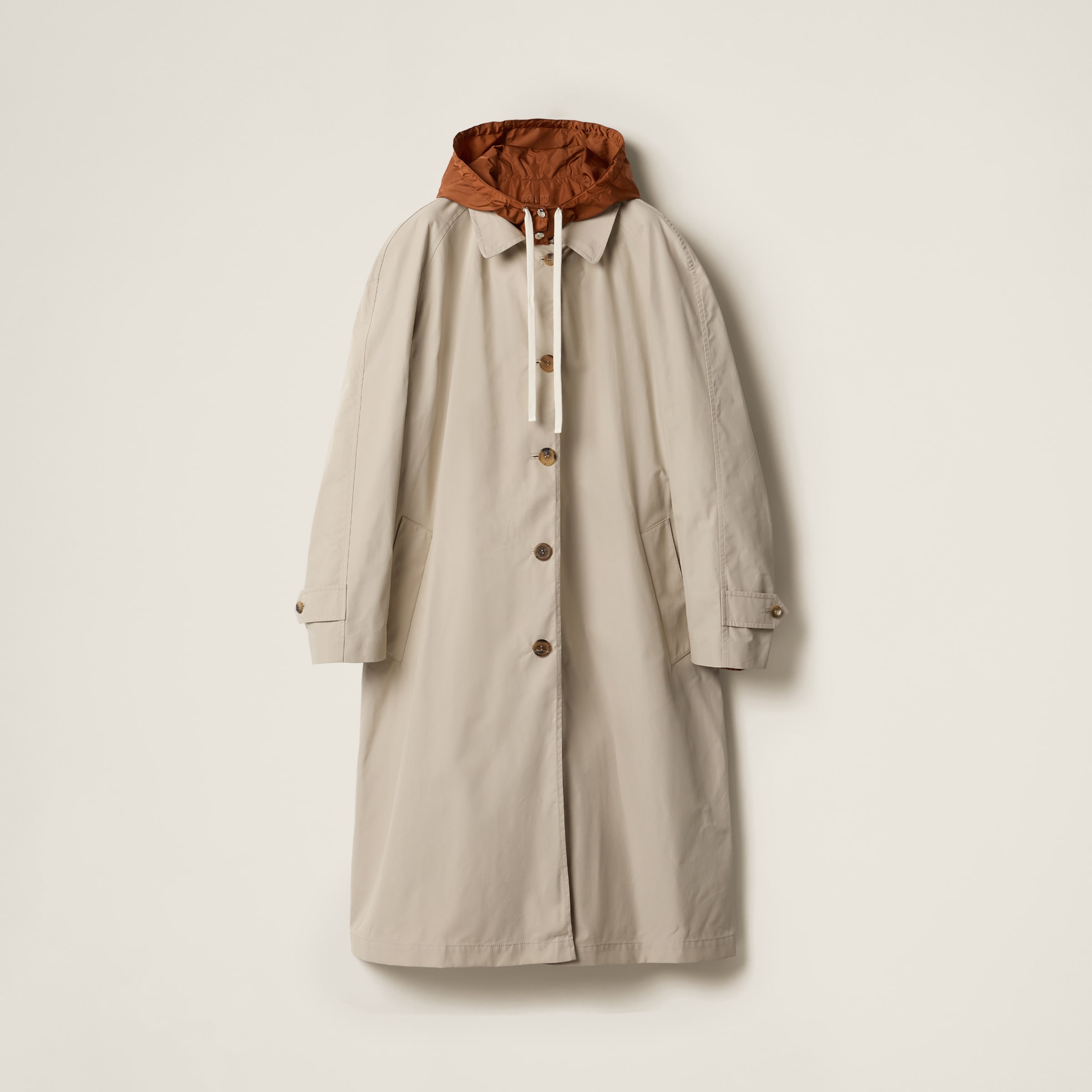 Reversible single-breasted Panama cotton and technical Pongé coat