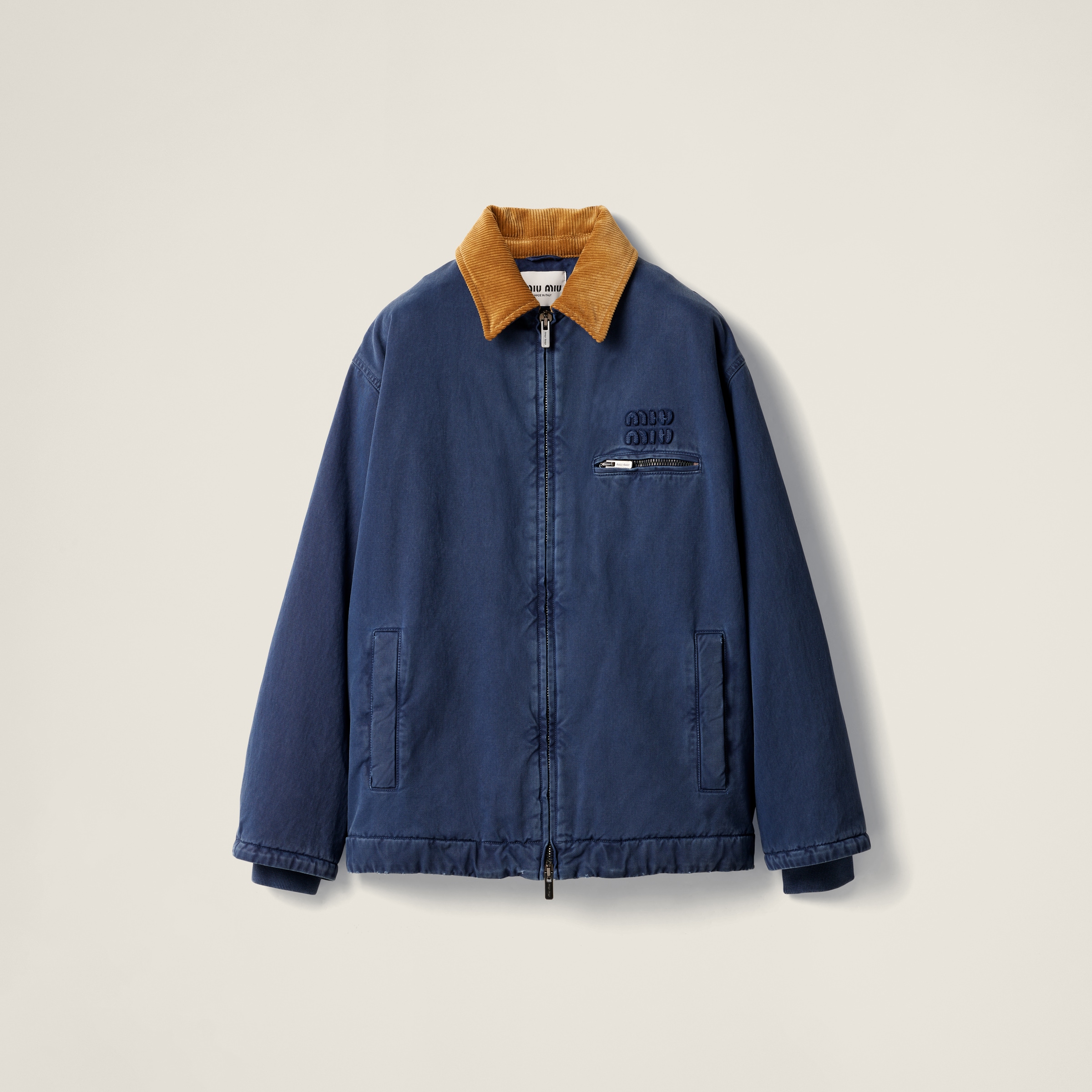 Gabardine trucker jacket with corduroy collar