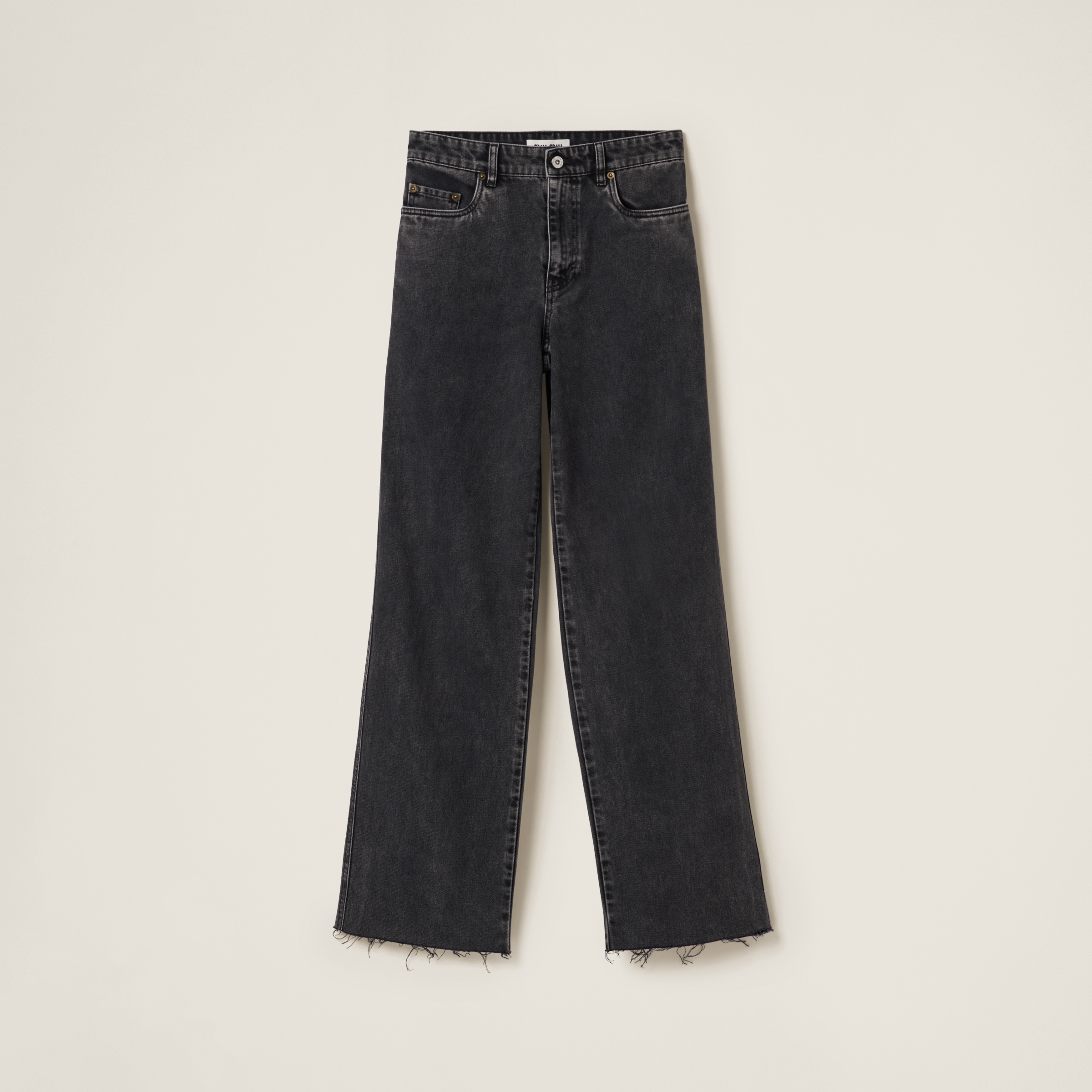 Five-pocket black denim jeans