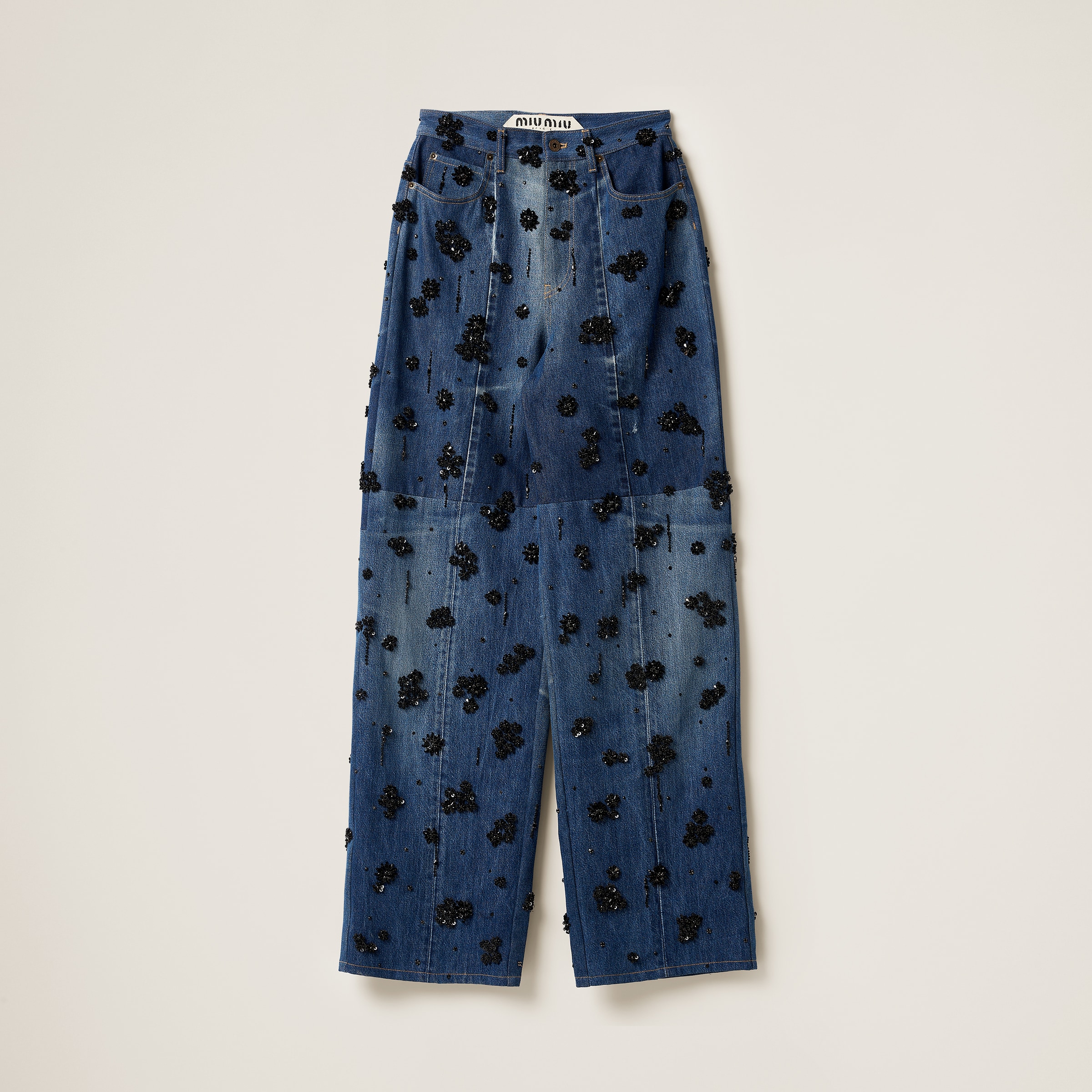 Embellished five-pocket denim jeans